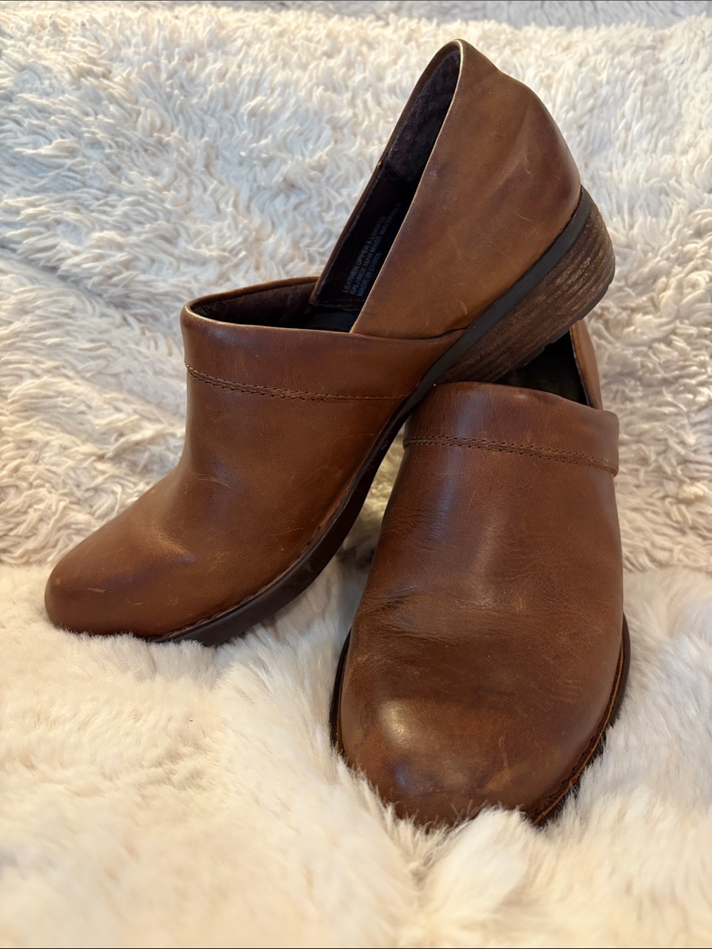 Born Brown Leather Slip-On Clogs